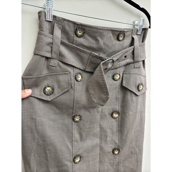 Vintage Retro Brown High Waist Double Breasted Tailored Midi Pencil Skirt Size 4 - Picture 4 of 8